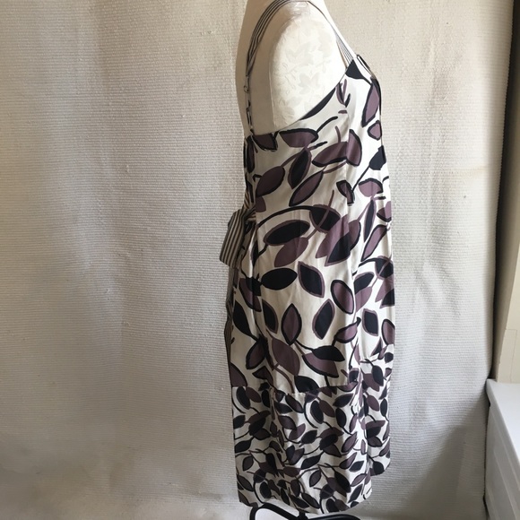 BCBG S/M Dress 100% Silk Leaf Print Sleeveless Neutral Sundress - Picture 4 of 8